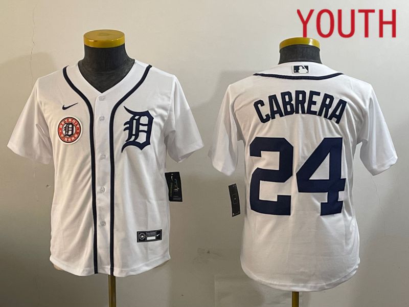 Youth Detroit Tigers #24 Cabrera White Game 2024 Nike MLB Jersey style 1->youth mlb jersey->Youth Jersey